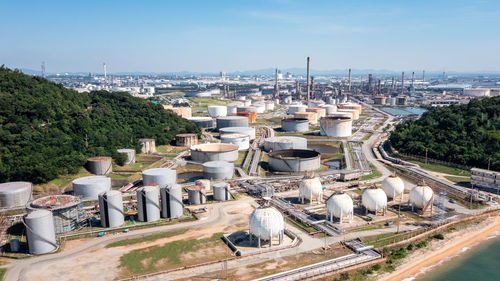 Oil refinery plant industry zone, oil and gas petrochemical industrial, refinery factory oil storage 