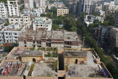 High angle view of buildings in city