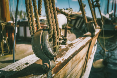 Close-up of rope tied on metal