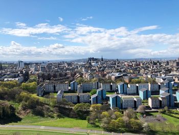 High angle view of townscape against sky