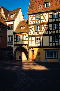 Sunset on the street and the half-timbered houses