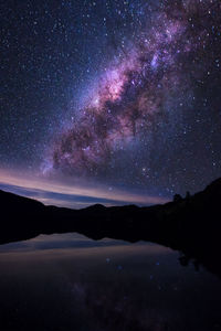 Scenic view of calm lake against star field