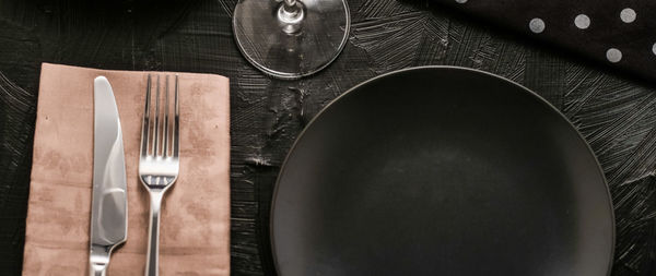 High angle view of empty plate on table