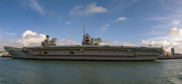 Ship in sea against sky