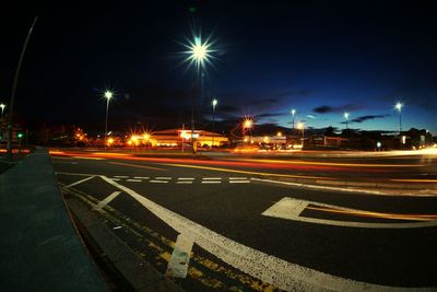 Light trails on road at night