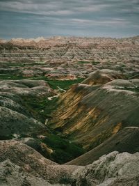 Scenic view of badlands landscape against sky