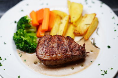 Close-up of meal served in plate