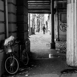 Parked bicycles in row