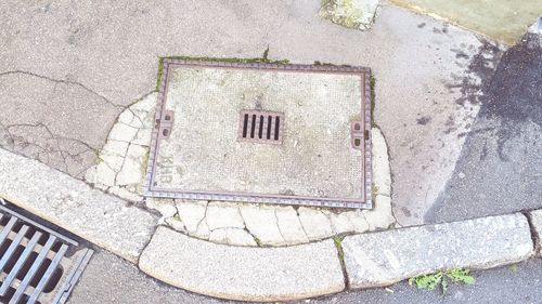 High angle view of manhole