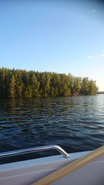 Scenic view of lake against clear blue sky