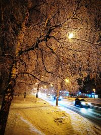 View of street lights in city at night