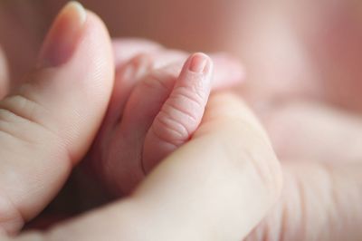 Cropped hands holding baby fingers