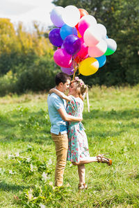 View of balloons on field