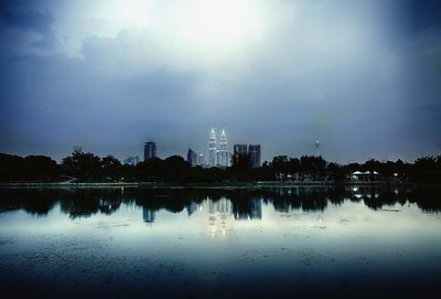 City skyline at dusk