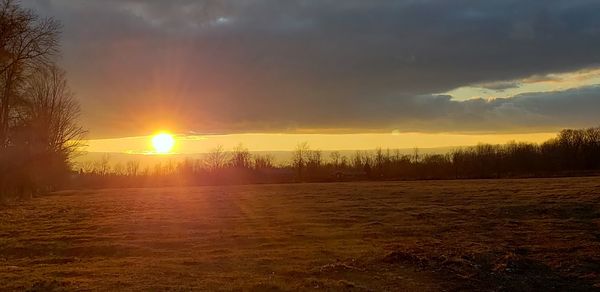 Scenic view of field against sky during sunset
