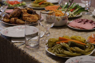 Close-up of food served on table
