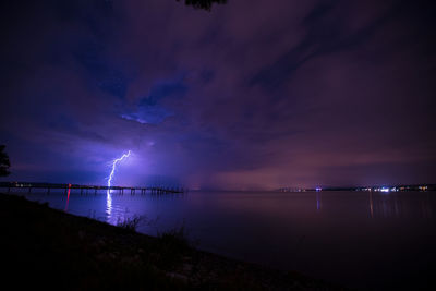 Scenic view of sea against sky at night