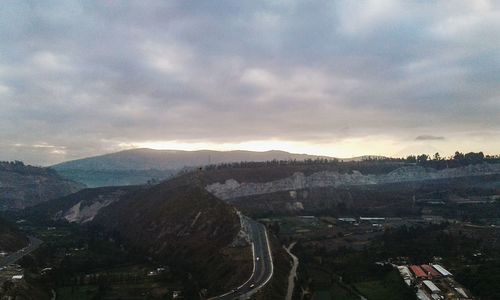 High angle view of road against sky