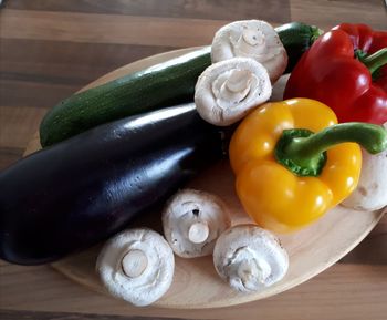 High angle view of vegetables on table