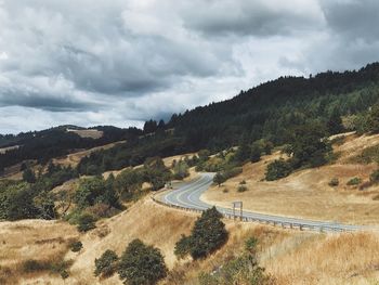 High angle view of road on mountain against sky