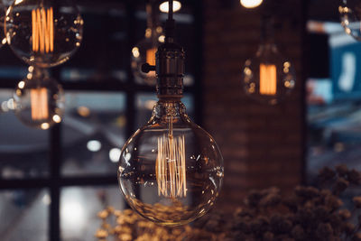 Close-up of illuminated light bulbs