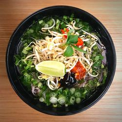 High angle view of food in bowl on table