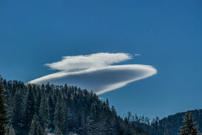 Low angle view of snowcapped mountain against sky