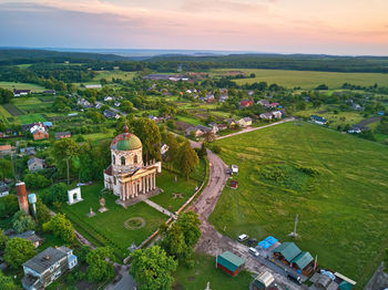 High angle view of townscape against sky