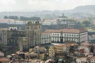 High angle view of porto cathedral in city