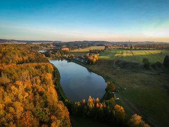 High angle view of bridge over river against sky