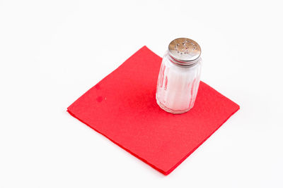 High angle view of empty coffee cup against white background