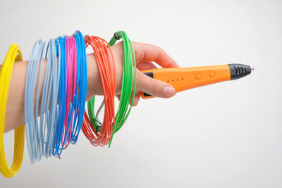 3d pen. colored plastic wire filament. artwork, robotics. steam, stem education. modern technologies