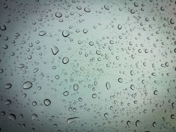 Full frame shot of raindrops on glass window