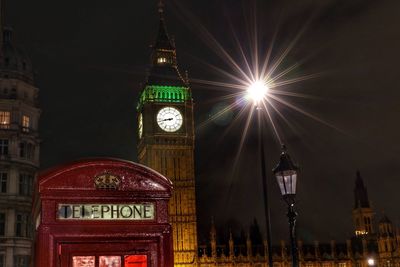 Low angle view of big ben at night