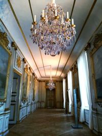 Low angle view of illuminated chandelier