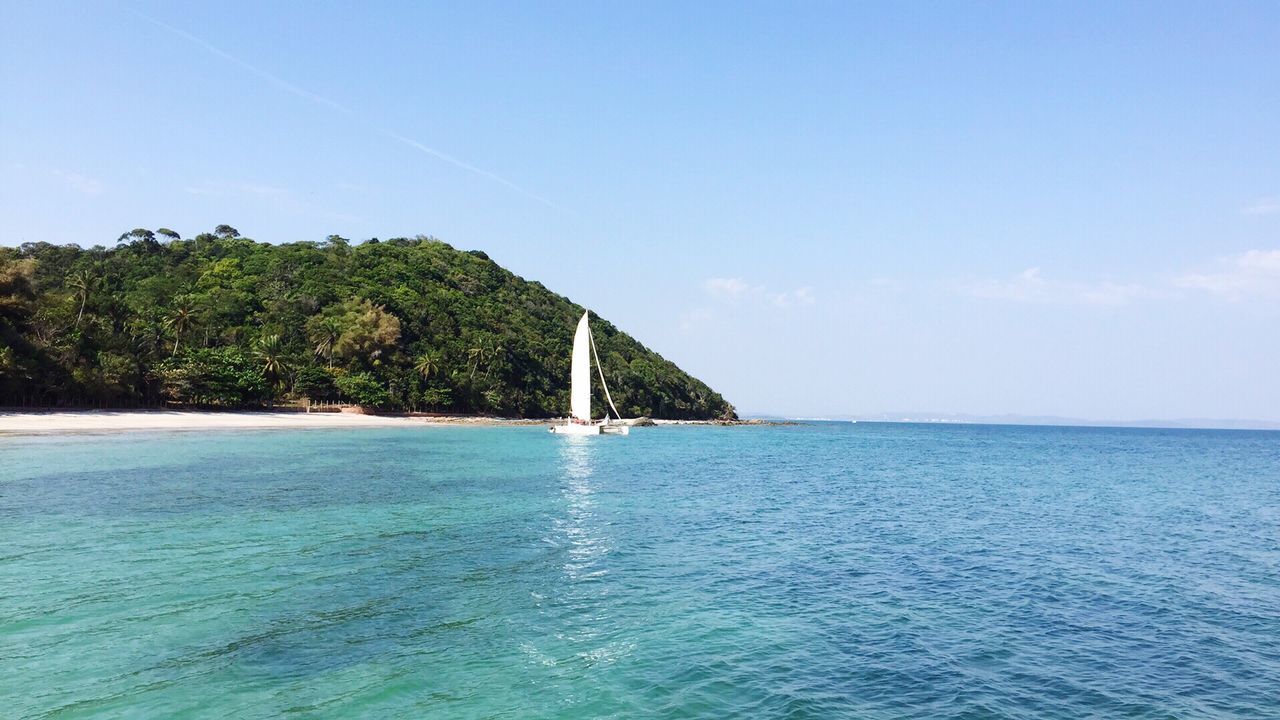 water, sea, blue, tranquil scene, waterfront, tranquility, scenics, horizon over water, beauty in nature, nature, rippled, sky, idyllic, copy space, tree, clear sky, seascape, day, calm, ocean