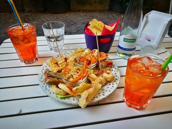 Close-up of food served on table