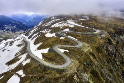 High angle view of snowcapped mountains