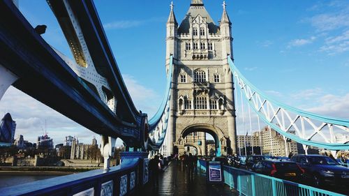 Suspension bridge over river