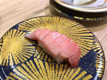 High angle view of fish on table