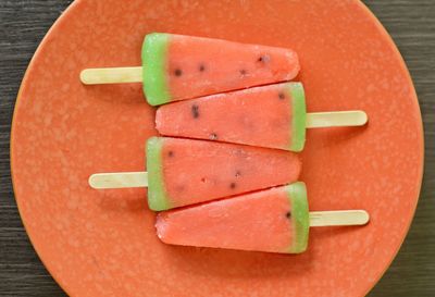 Directly above shot of watermelon ice cream in plate