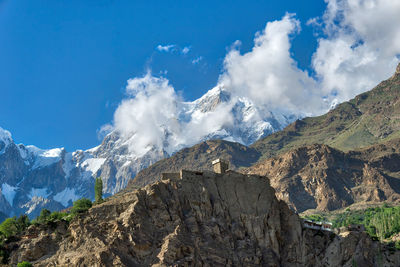 Panoramic view of snowcapped mountains against sky