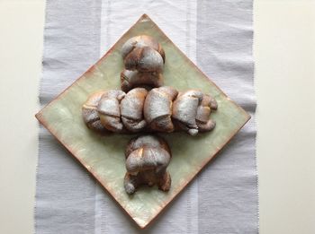 High angle view of bread on plate