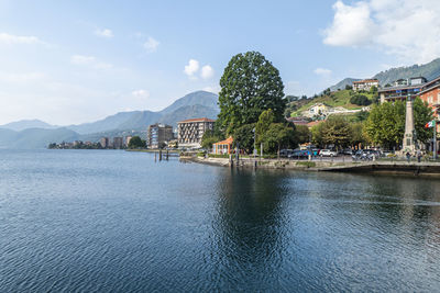 The promenade of omegna on the lake orta