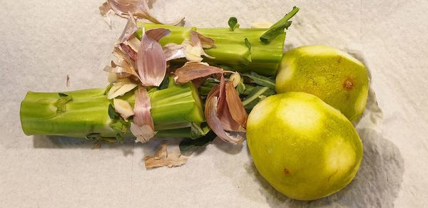 High angle view of fruits on table