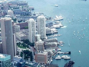 High angle view of cityscape and sea