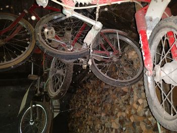 High angle view of bicycle parked