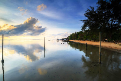 Scenic view of lake against sky during sunset