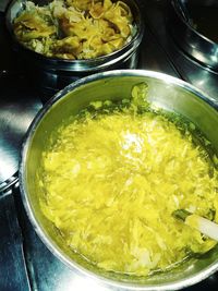 High angle view of food in bowl on table