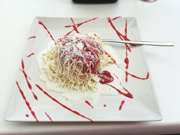 Close-up of dessert in plate on table